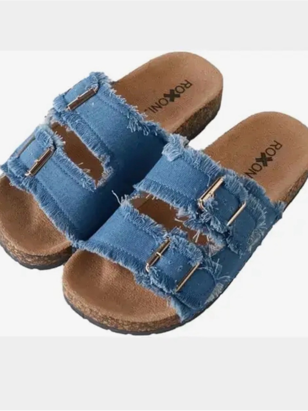 Roxoni ' Blue Denim Buckle Slide Sandals
